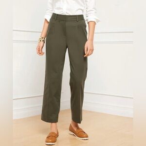 Talbots Bristol Straight Leg High Waist Ankle Length Pants Olive Green Size 16